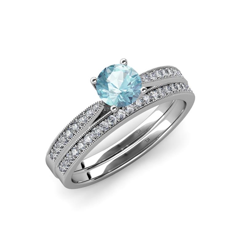 Sian 1.28 ctw Aquamarine (6.50 mm) Accented Natural Diamonds Bridal Set Ring  