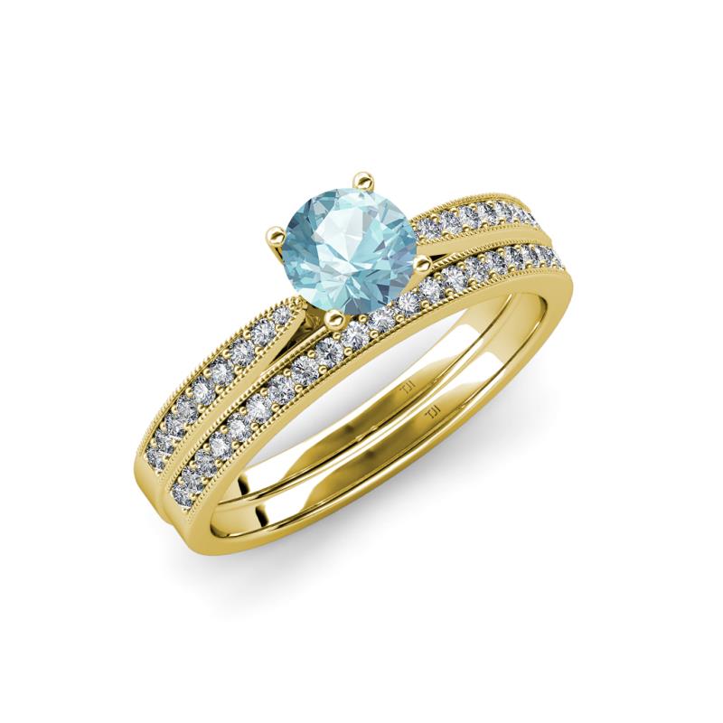 Sian 1.28 ctw Aquamarine (6.50 mm) Accented Natural Diamonds Bridal Set Ring  
