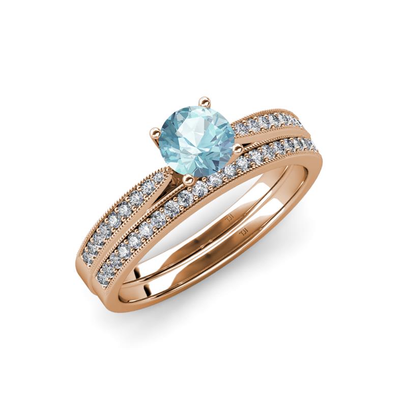 Sian 1.28 ctw Aquamarine (6.50 mm) Accented Natural Diamonds Bridal Set Ring  