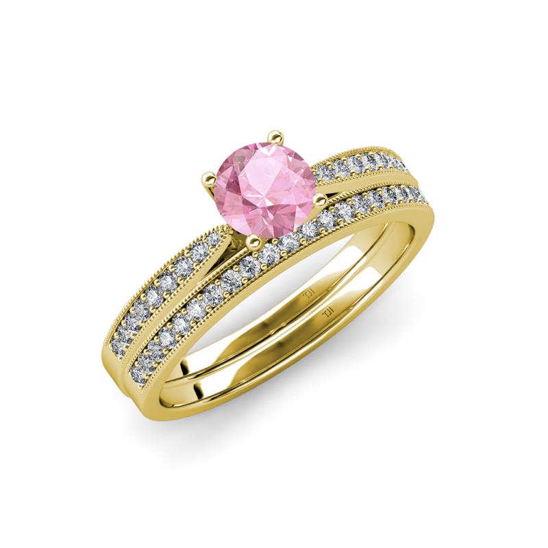 Sian 1.28 ctw Pink Tourmaline (6.50 mm) Accented Natural Diamonds Bridal Set Ring  