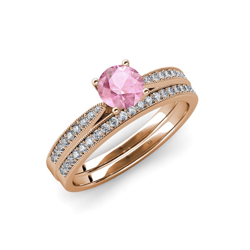 Sian 1.28 ctw Pink Tourmaline (6.50 mm) Accented Natural Diamonds Bridal Set Ring  