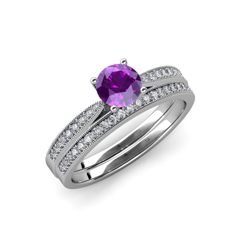 Sian 1.28 ctw Amethyst (6.50 mm) Accented Natural Diamonds Bridal Set Ring  