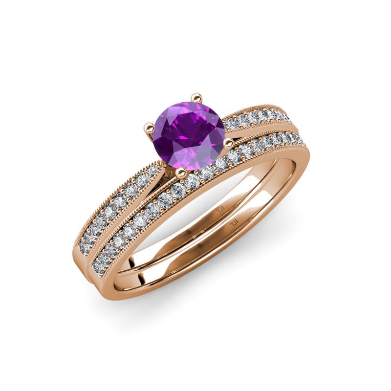 Sian 1.28 ctw Amethyst (6.50 mm) Accented Natural Diamonds Bridal Set Ring  