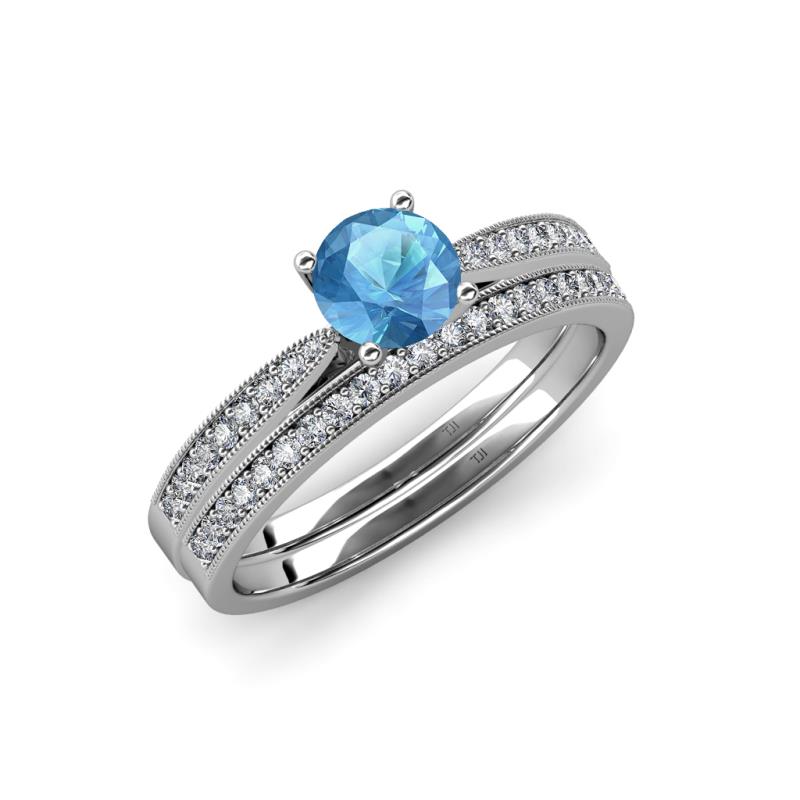 Sian 1.36 ctw Blue Topaz (6.50 mm) Accented Natural Diamonds Bridal Set Ring  