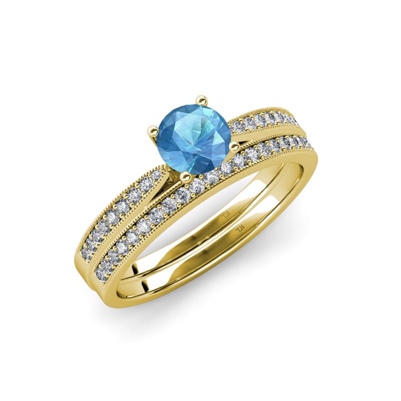 Sian 1.36 ctw Blue Topaz (6.50 mm) Accented Natural Diamonds Bridal Set Ring  