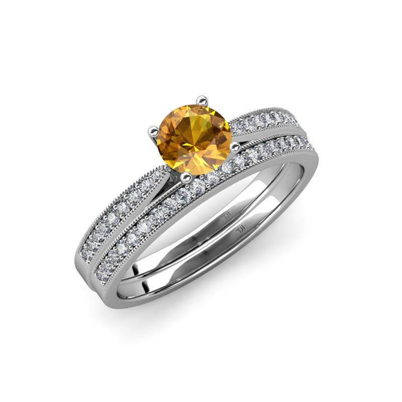 Sian 1.28 ctw Citrine (6.50 mm) Accented Natural Diamonds Bridal Set Ring  