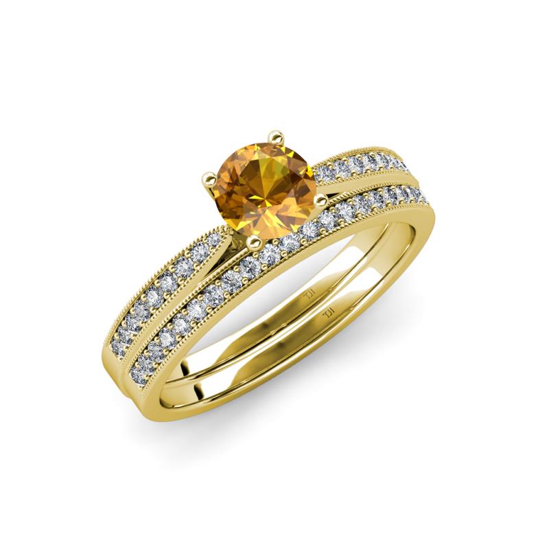 Sian 1.28 ctw Citrine (6.50 mm) Accented Natural Diamonds Bridal Set Ring  