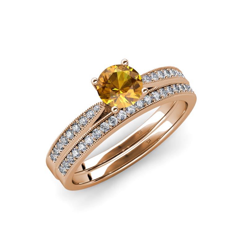 Sian 1.28 ctw Citrine (6.50 mm) Accented Natural Diamonds Bridal Set Ring  