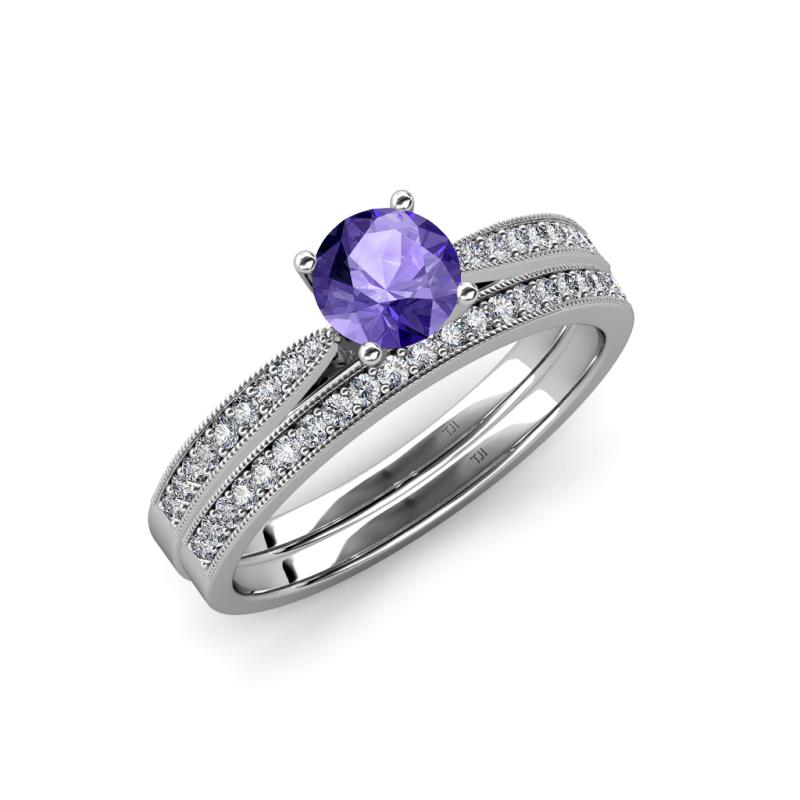 Sian 1.21 ctw Iolite (6.50 mm) Accented Natural Diamonds Bridal Set Ring  