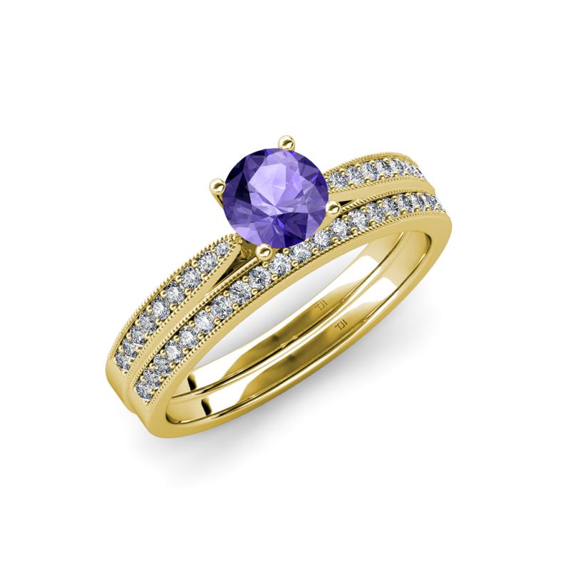 Sian 1.21 ctw Iolite (6.50 mm) Accented Natural Diamonds Bridal Set Ring  