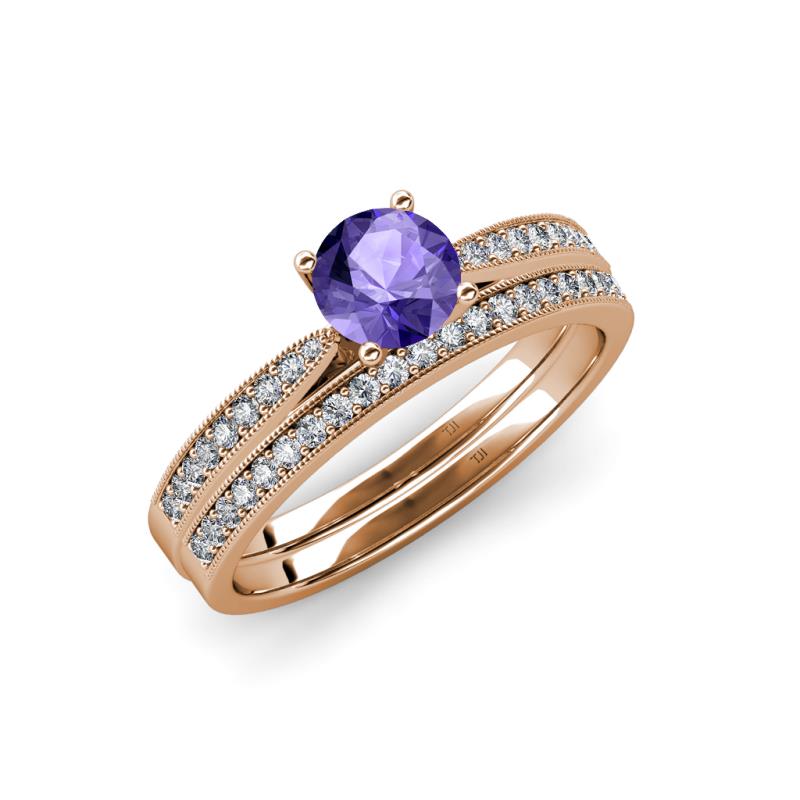 Sian 1.21 ctw Iolite (6.50 mm) Accented Natural Diamonds Bridal Set Ring  