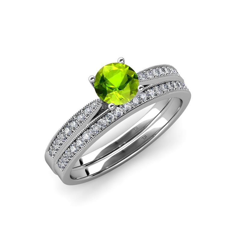 Sian 1.51 ctw Peridot (6.50 mm) Accented Natural Diamonds Bridal Set Ring  