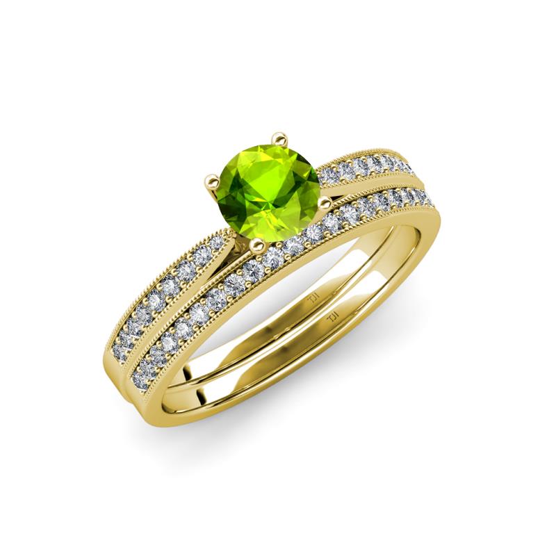 Sian 1.51 ctw Peridot (6.50 mm) Accented Natural Diamonds Bridal Set Ring  