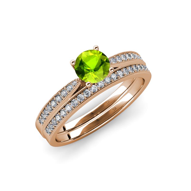 Sian 1.51 ctw Peridot (6.50 mm) Accented Natural Diamonds Bridal Set Ring  