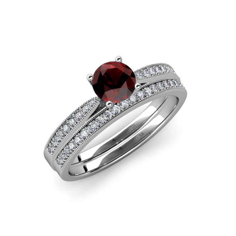 Sian 1.46 ctw Red Garnet (6.50 mm) Accented Natural Diamonds Bridal Set Ring  