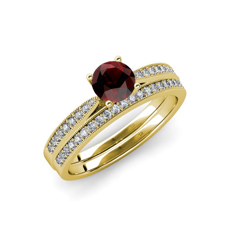 Sian 1.46 ctw Red Garnet (6.50 mm) Accented Natural Diamonds Bridal Set Ring  