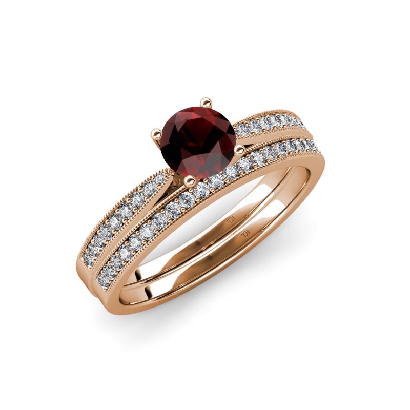 Sian 1.46 ctw Red Garnet (6.50 mm) Accented Natural Diamonds Bridal Set Ring  