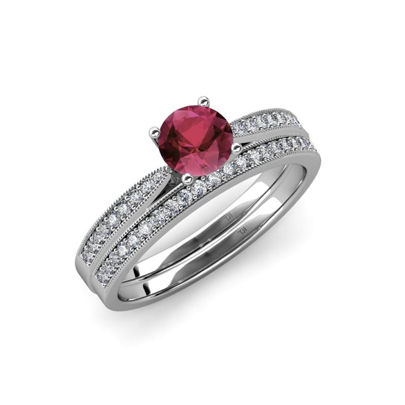 Sian 1.41 ctw Rhodolite Garnet (6.50 mm) Accented Natural Diamonds Bridal Set Ring  