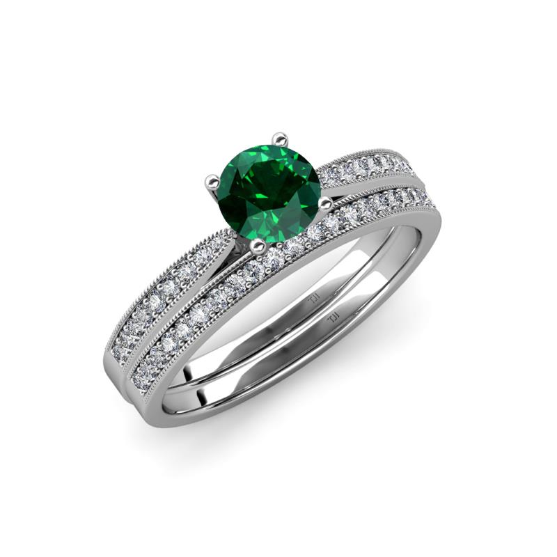 Sian 1.31 ctw Emerald (6.00 mm) Accented Natural Diamonds Bridal Set Ring  