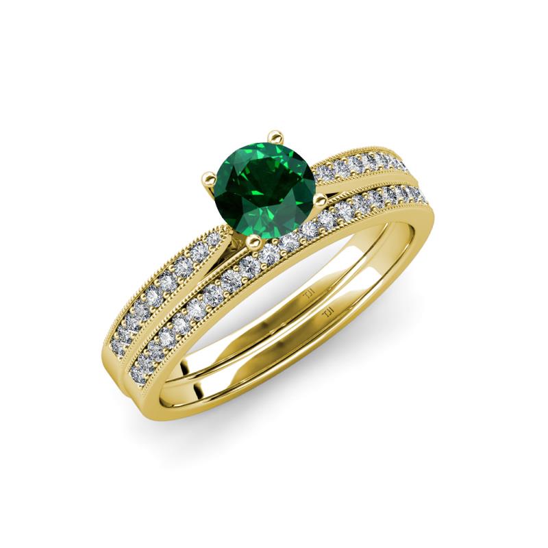 Sian 1.31 ctw Emerald (6.00 mm) Accented Natural Diamonds Bridal Set Ring  