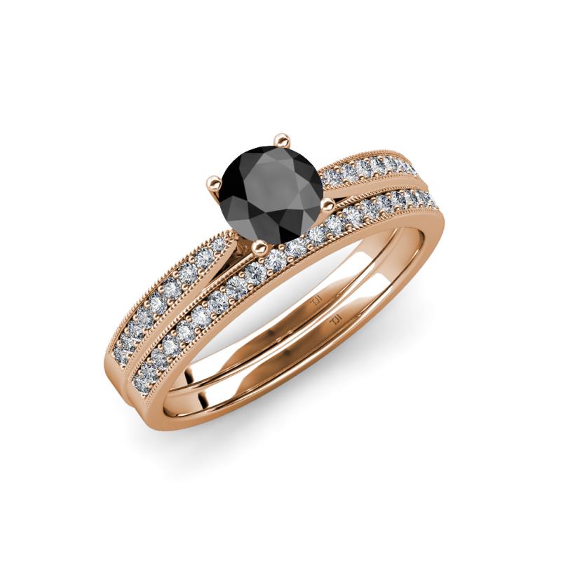 Sian 1.91 ctw Black Diamond (6.50 mm) Accented Natural Diamonds Bridal Set Ring  