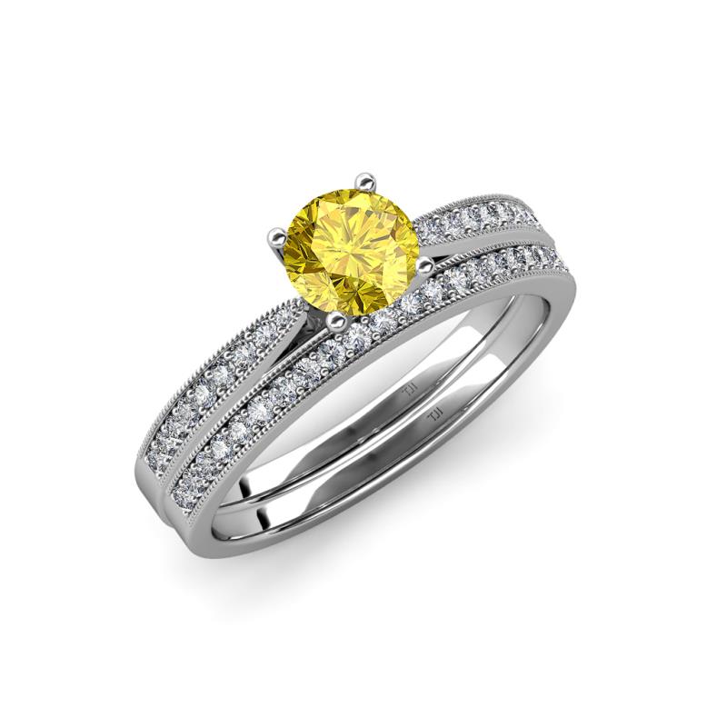 Sian 1.36 ctw Yellow Sapphire (6.000 mm) Accented Natural Diamonds Bridal Set Ring  