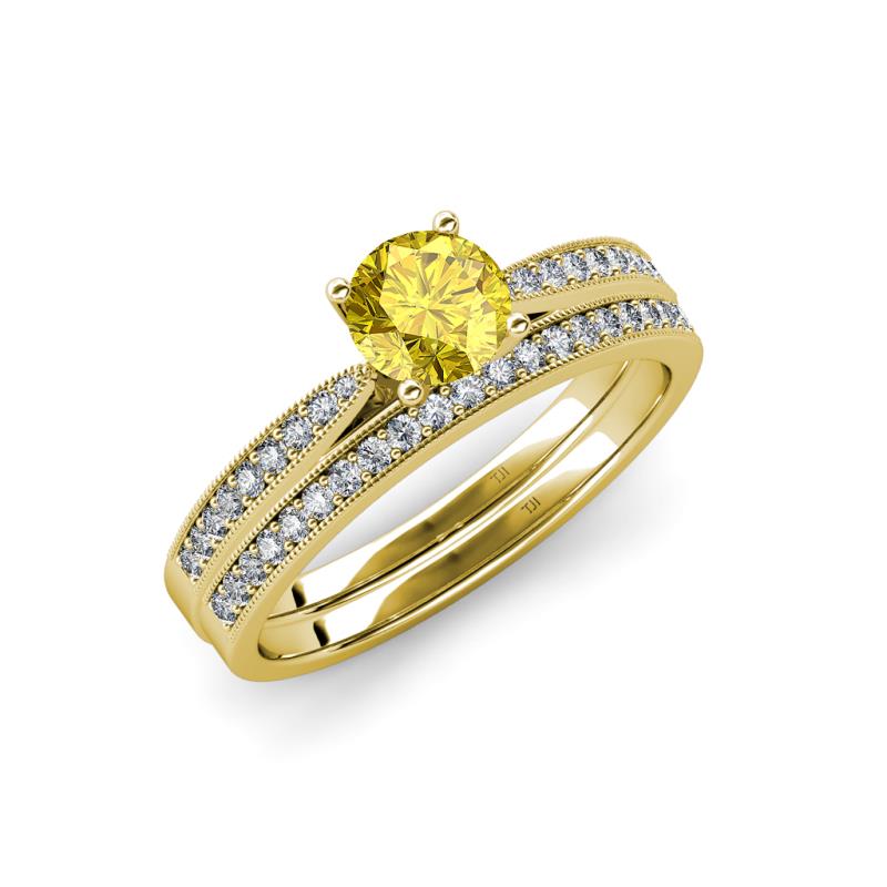 Sian 1.36 ctw Yellow Sapphire (6.000 mm) Accented Natural Diamonds Bridal Set Ring  