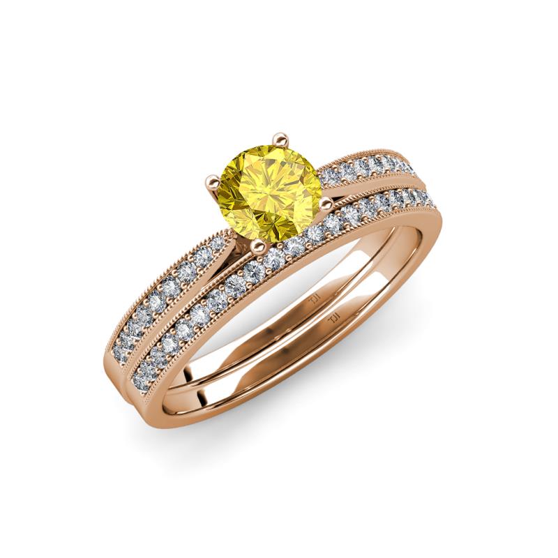 Sian 1.36 ctw Yellow Sapphire (6.000 mm) Accented Natural Diamonds Bridal Set Ring  