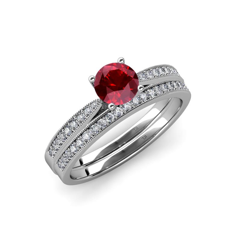 Sian 1.36 ctw Ruby (6.000 mm) Accented Natural Diamonds Bridal Set Ring  
