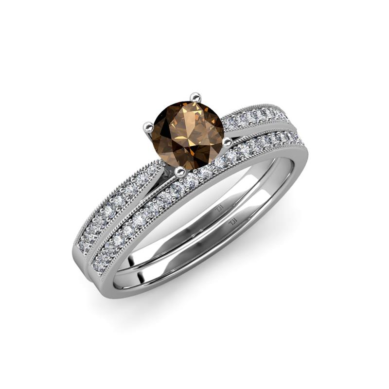 Sian 1.41 ctw Smoky Quartz (6.50 mm) Accented Natural Diamonds Bridal Set Ring  