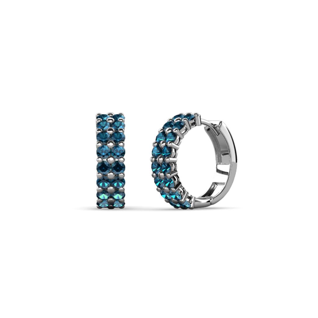 Candice 1.70 mm Petite Blue Diamond Double Row Hoop Earrings 