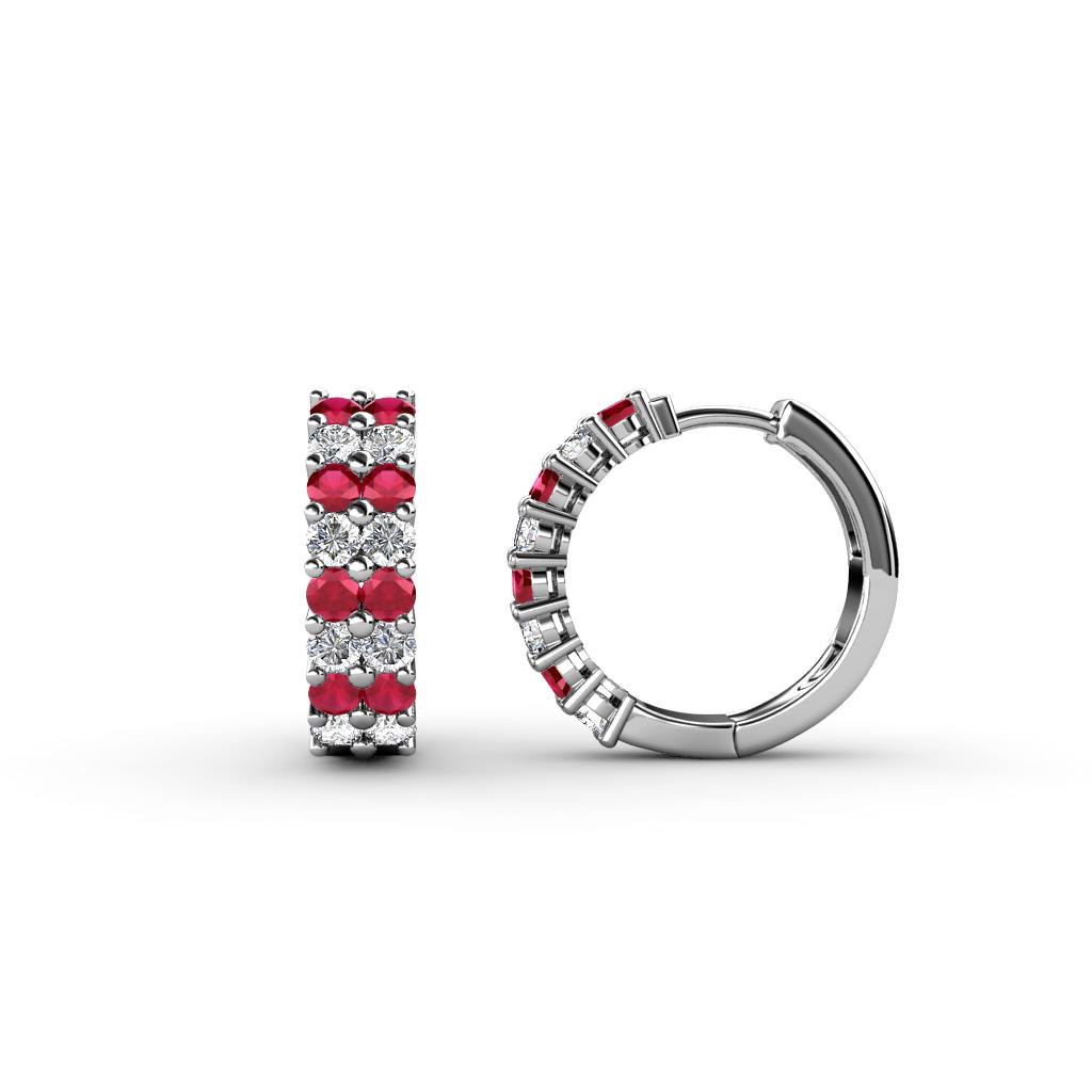 Candice 2.10 mm Ruby and Diamond Double Row Hoop Earrings 