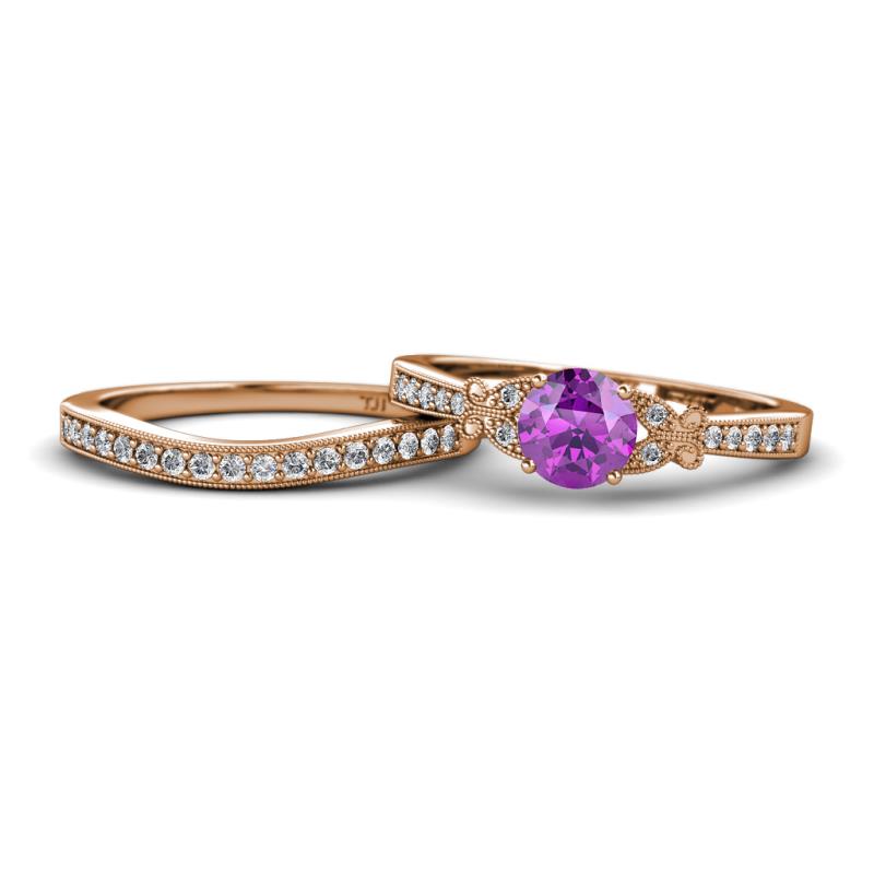 Freya 6.50 mm Amethyst and Diamond Butterfly Bridal Set Ring 