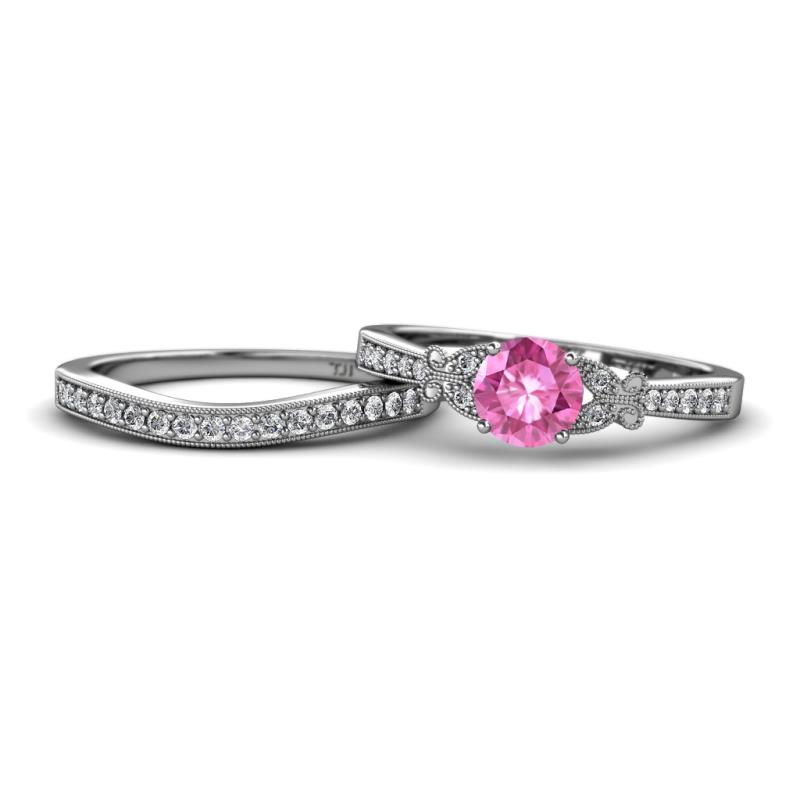 Freya 6.00 mm Lab Created Pink Sapphire and Diamond Butterfly Bridal Set Ring 