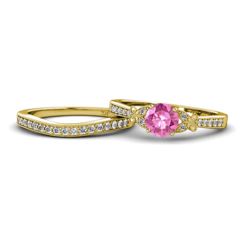 Freya 6.00 mm Lab Created Pink Sapphire and Diamond Butterfly Bridal Set Ring 