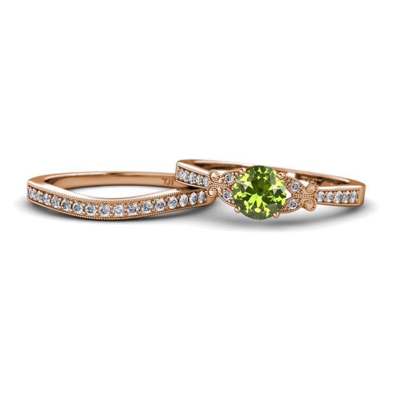 Freya 6.50 mm Peridot and Diamond Butterfly Bridal Set Ring 