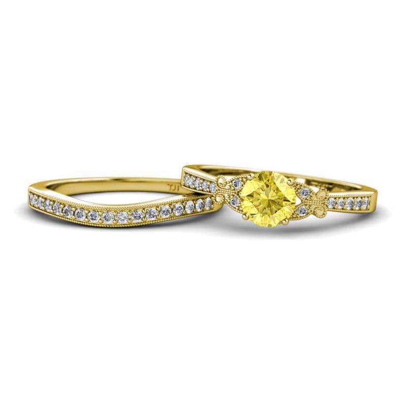 Freya 6.00 mm Lab Created Yellow Sapphire and Diamond Butterfly Bridal Set Ring 