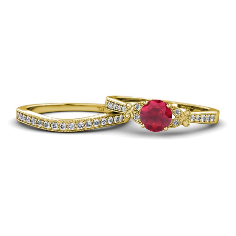 Freya 6.00 mm Ruby and Diamond Butterfly Bridal Set Ring 
