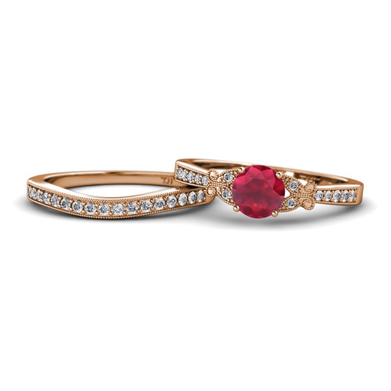 Freya 6.00 mm Ruby and Diamond Butterfly Bridal Set Ring 