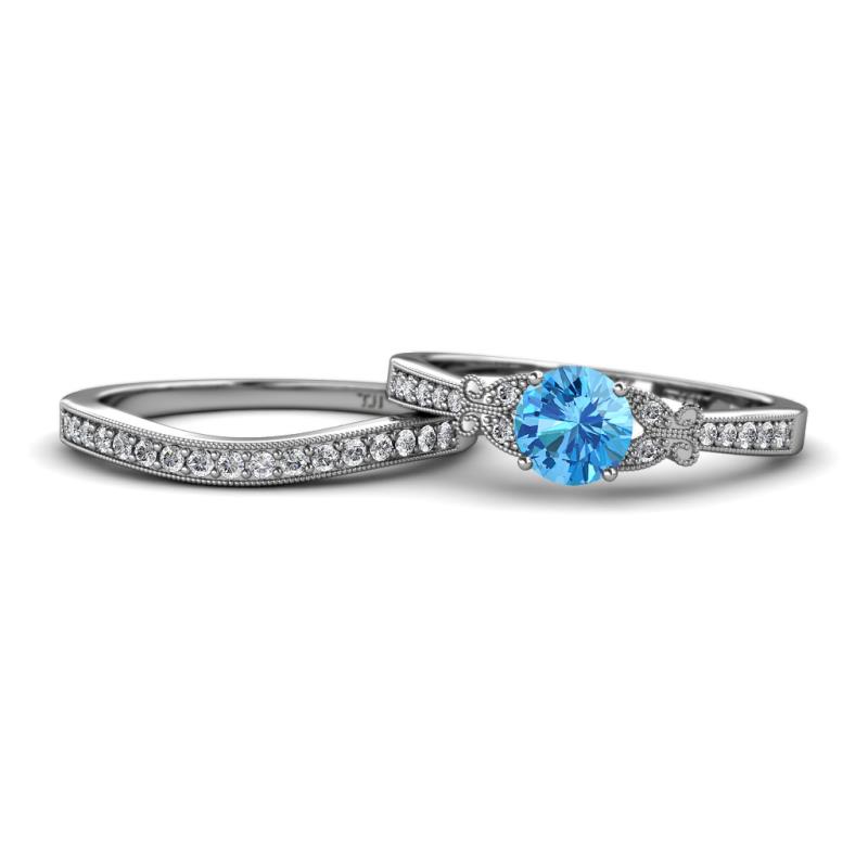 Freya 6.50 mm Blue Topaz and Diamond Butterfly Bridal Set Ring 