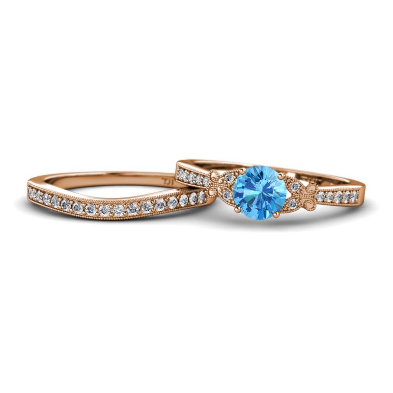 Freya 6.50 mm Blue Topaz and Diamond Butterfly Bridal Set Ring 