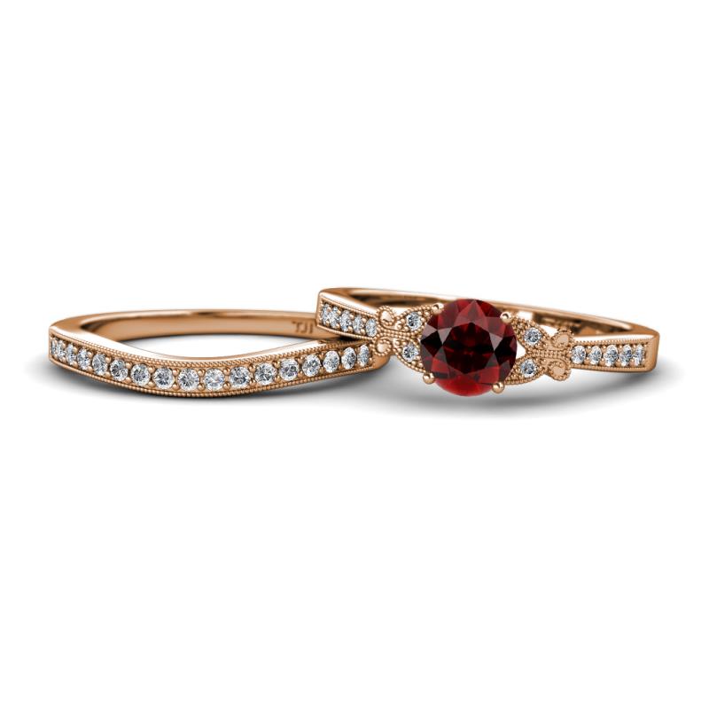 Freya 6.50 mm Red Garnet and Diamond Butterfly Bridal Set Ring 