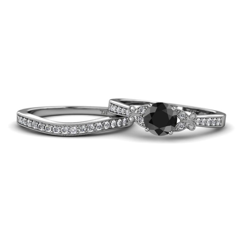 Freya 6.00 mm Black and White Diamond Butterfly Bridal Set Ring 