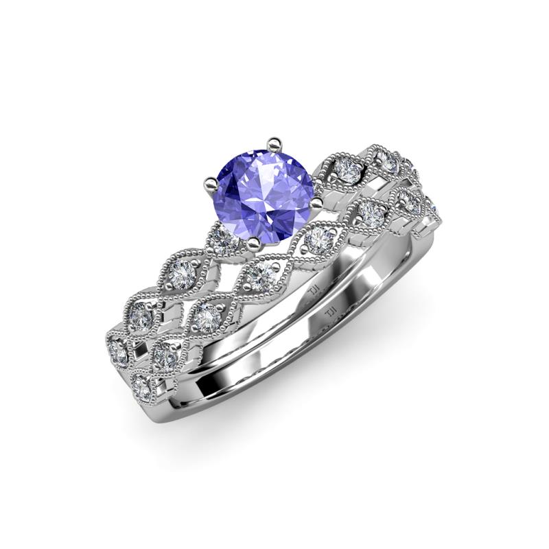 Laine 1.08 ctw Classic Tanzanite (6.50 mm) Accented Round Natural Diamonds Marquise Shape Bridal Set Ring  