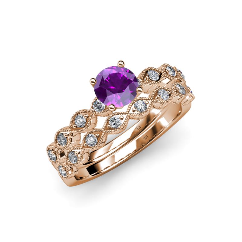 Laine 1.03 ctw Classic Amethyst (6.50 mm) Accented Round Natural Diamonds Marquise Shape Bridal Set Ring  