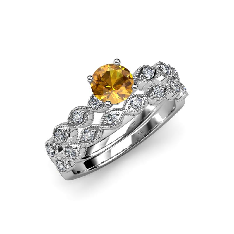 Laine 1.03 ctw Classic Citrine (6.50 mm) Accented Round Natural Diamonds Marquise Shape Bridal Set Ring  