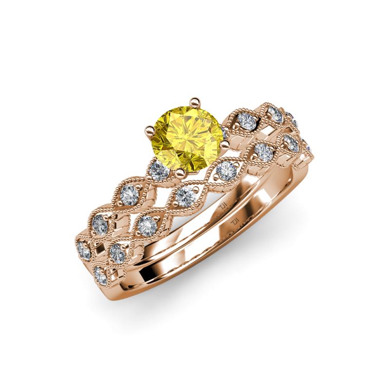 Laine 1.11 ctw Classic Yellow Sapphire (6.00 mm) Accented Round Natural Diamonds Marquise Shape Bridal Set Ring  