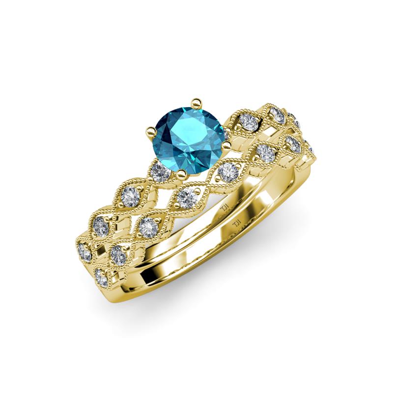 Laine 1.11 ctw Classic London Blue Topaz (6.50 mm) Accented Round Natural Diamonds Marquise Shape Bridal Set Ring  