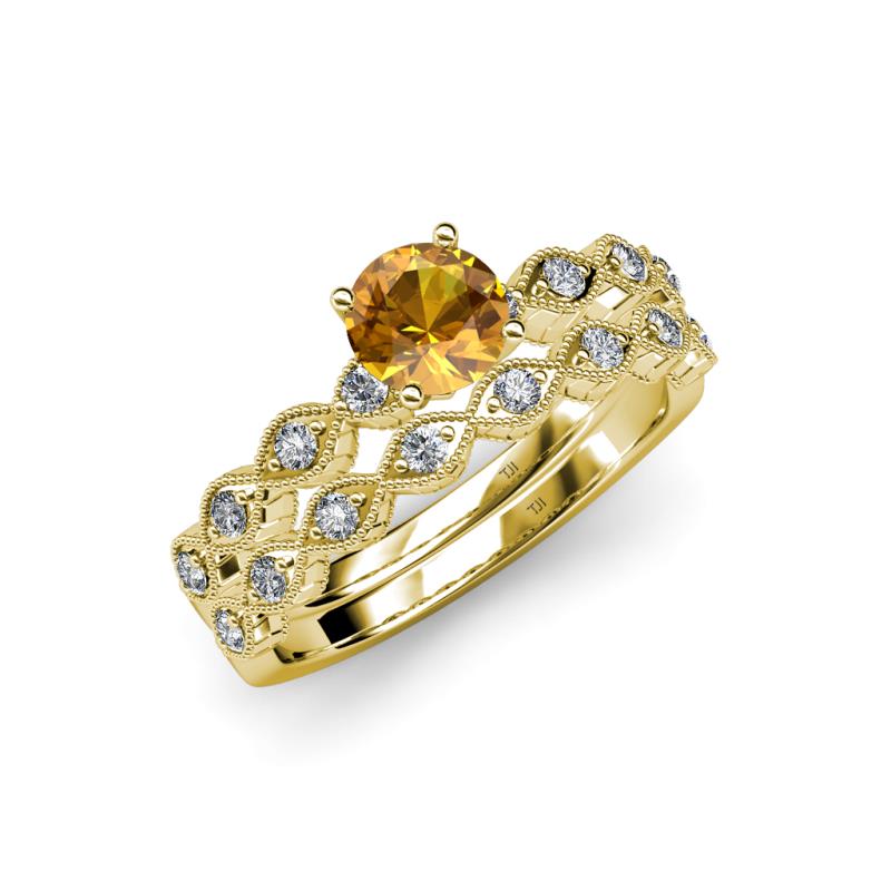 Laine 1.03 ctw Classic Citrine (6.50 mm) Accented Round Natural Diamonds Marquise Shape Bridal Set Ring  