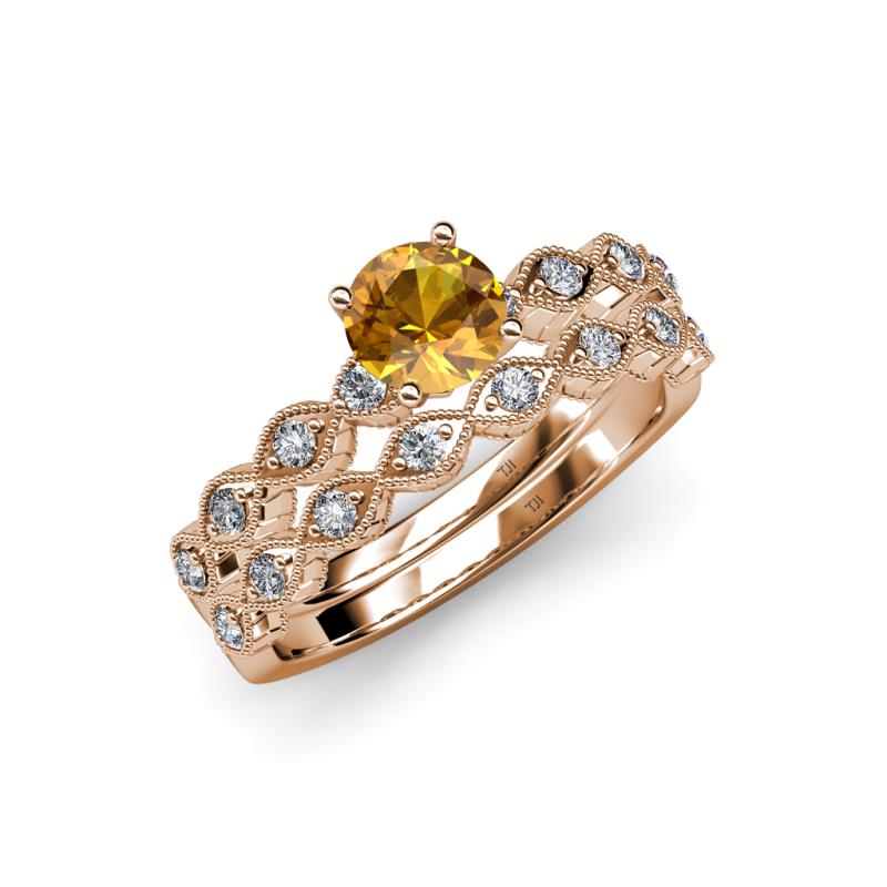 Laine 1.03 ctw Classic Citrine (6.50 mm) Accented Round Natural Diamonds Marquise Shape Bridal Set Ring  